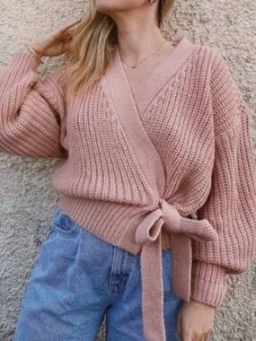 Zara pink wrap belted sweater